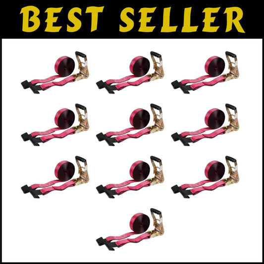 Durable 2” x 30’ Ratchet Tie-Down Straps - 10,000 lbs Breaking Strength, 10 Pack