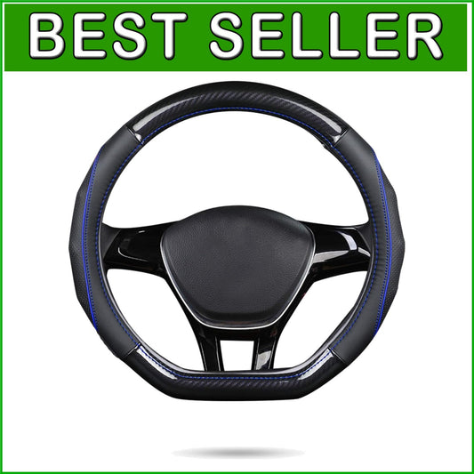Elegant Black & Blue D-Shape Steering Wheel Cover - Premium Carbon Fiber Design