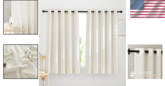 Elegant Linen Grommet Curtains 63" Long - 2 Panels for Light Filtering Privacy