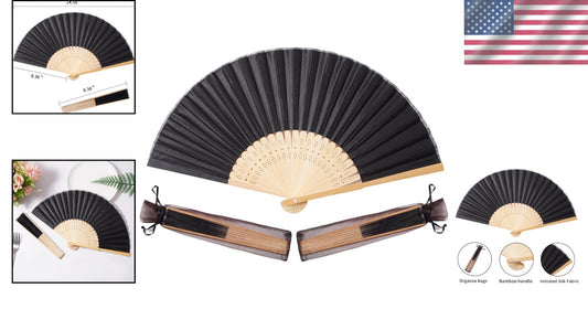Elegant 50pcs Black Fabric Hand Fans with Organza Bags - Perfect for Weddings