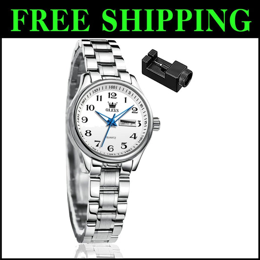 Elegant Women's Stainless Steel Waterproof Watch - Gold & Silver Large Dial