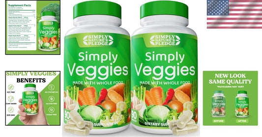 Plant-Based 90 Veggie Capsules with 42 Fruits & Veggies - Gluten-Free Nutrition