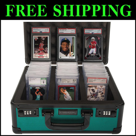 Elegant Green Aluminum Card Case for Graded Sports Cards - 3 Compartment Vault