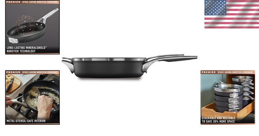 Durable Nonstick 5-Quart Saute Pan with Tempered Glass Lid -Elegant Black Finish