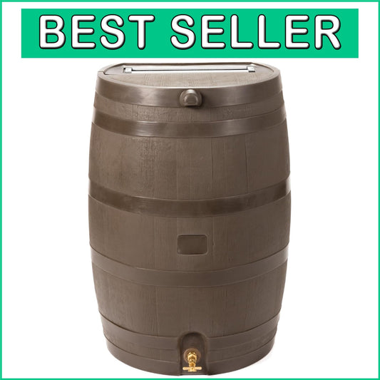 Elegant 50-Gallon Rain Barrel with Textured Finish & Efficient Overflow Valve