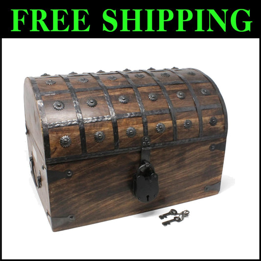 X-Large Pirate Treasure Chest with Iron Lock – Handcrafted Wooden Storage Box