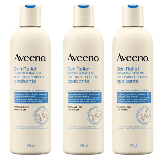 Aveno Skin Relief Shower & Bath Oil - 10 oz Bottles, Pack of 3 for Hydrated Skin