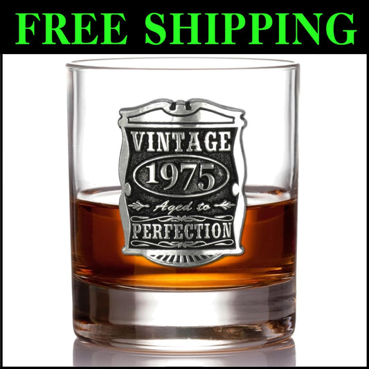 Vintage 1975 Whisky Rocks Glass - Elegant Gift for 50th Birthday or Anniversary