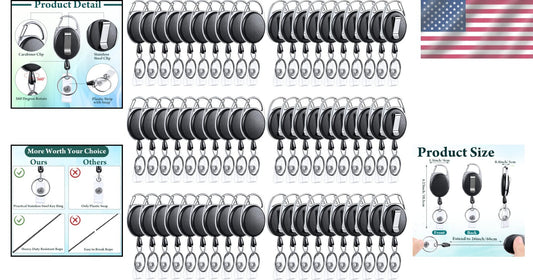 Versatile 80 Pack Retractable ID Badge Reels - Perfect for Office & Healthcare