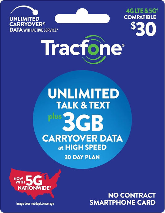 30-Day Unlimited Talk, Text + 3GB Data - Flexible Tracfone Wireless Plan