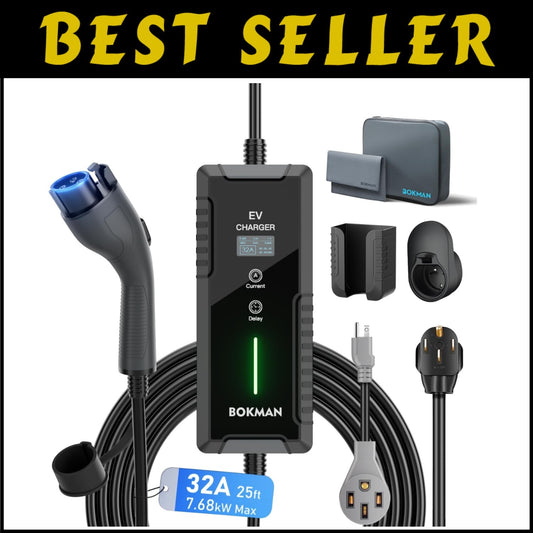 32A Level 2 Electric Vehicle Charger with Adjustable Current & Safety Features