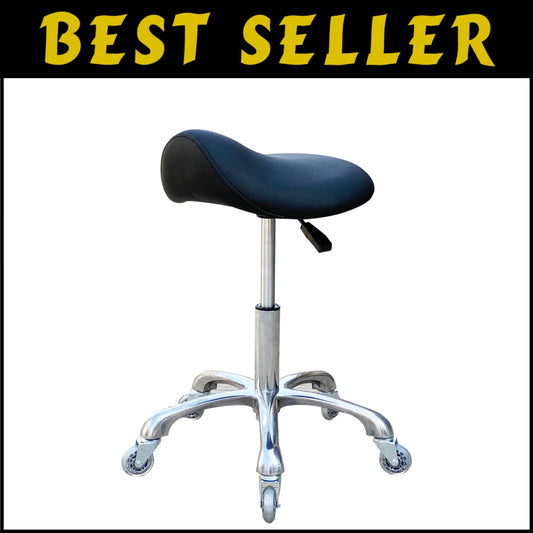 Ergonomic Saddle Stool with Wheels - Height Adjustable & Stylish Black Design