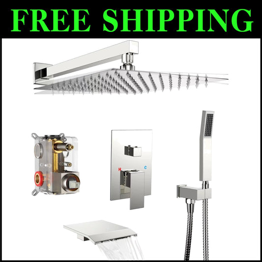 Chrome Wall-Mounted Rain Shower & Tub Spout Set with 10-Inch Head - Easy Install