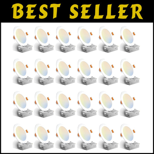 Bright 1050LM Recessed Downlights - 6-Inch, 24-Pack Adjustable Color Temperature