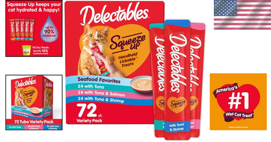 Delectables Seafood Variety Pack: Lickable, Creamy Cat Treats - 72 Tubes