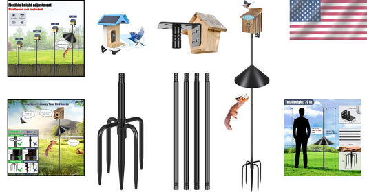 Black Freestanding Bird Feeder Pole with 19-Inch Squirrel Baffle - 79 Inches