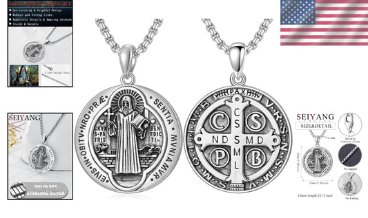 Elegant Saint Benedict Medal Necklace - Hypoallergenic Silver Jewelry Gift Box