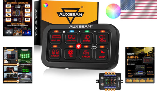 Custom RGB 8 Gang Switch Panel - 60 Amp Waterproof Control for Marine, RV, Car