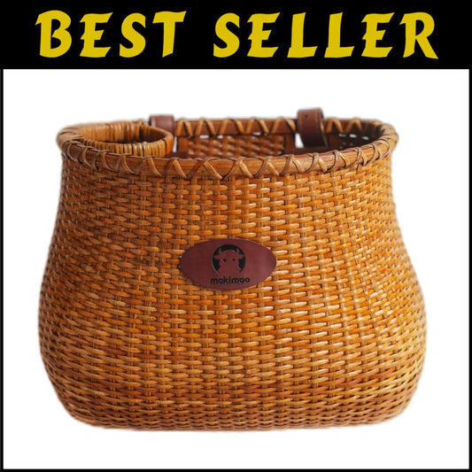 Vintage Rattan Bicycle Basket with Cup Holder - Perfect for Beach Cruisers