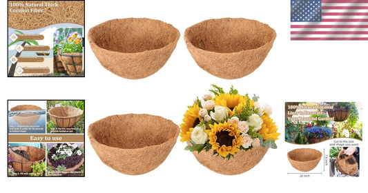 Moisture-Retaining Coconut Coir Liners for 20-Inch Hanging Plants - 4 Pack