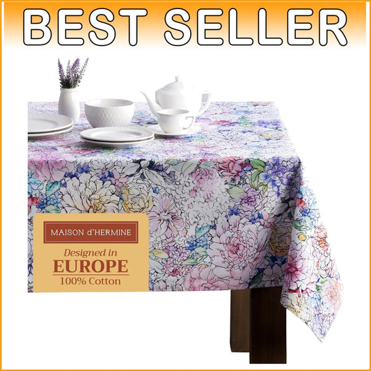 60x90 Rectangular Floral Love Tablecloth - Machine Washable Cotton Elegance