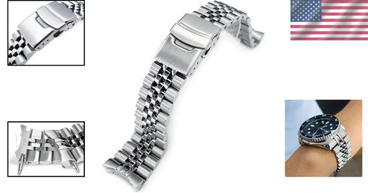 22mm Stainless Steel Watch Band for Seiko Divers with Secure Double Clasp