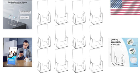 Durable Clear Acrylic Flyer Holders - 12 Pack, Slant Back for Standout Displays
