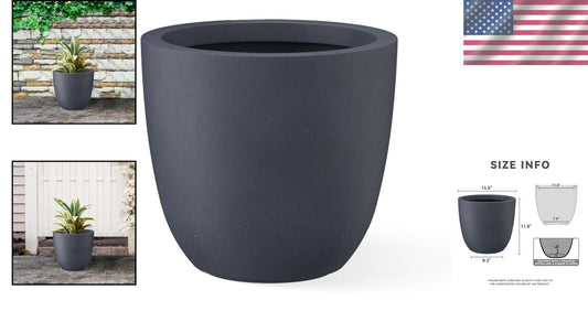 Elegant 14" Diameter Concrete Planter with Rubber Plug - Perfect for Every Space