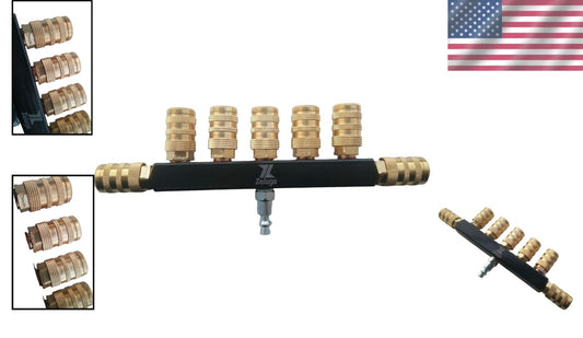 Brass 7-Way Air Manifold with Compatible Couplers - Efficient Airline Splitter
