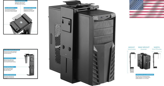 Adjustable Under Desk PC Mount with 360° Swivel - Fits Most Computer Cases