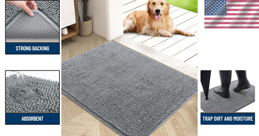 Pet-Friendly 40x32 Mud Mat with Non-Slip Base - Soft Chenille for Indoor Use