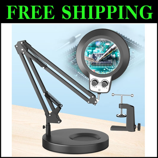 12X Hands-Free Magnifying Lamp with Adjustable LED Light for Crafts and Reading