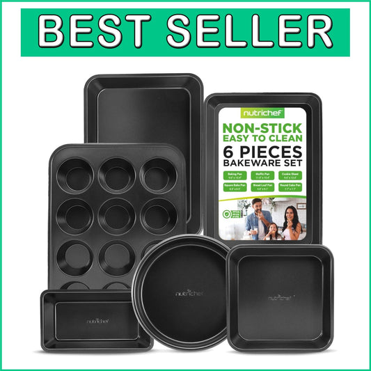 Black Carbon Steel 6-Piece Bakeware Set - Nonstick & Heat Resistant to 446°F