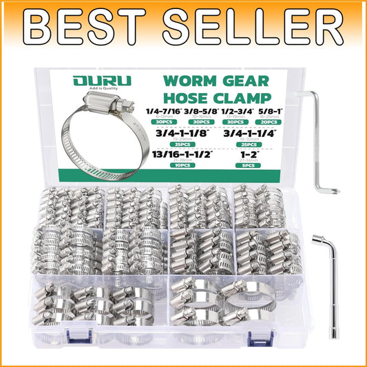 Durable 175PCS Adjustable Hose Clamps, 1/4"-2" for Automotive & Garden Needs