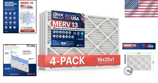 16x25x1 Air Filters 4-Pack - Capture 98% Allergens with MERV 13 Performance
