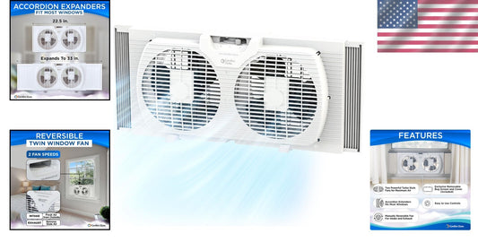 Portable Twin Window Fan, 9-Inch with Quiet Operation & Protective Cover