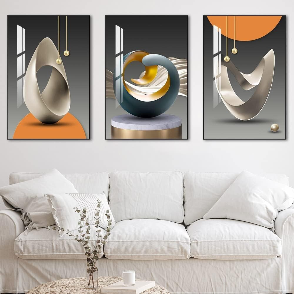 Elegant 3-Piece Abstract Wall Art in Blue and Yellow - Easy-Hang Design
