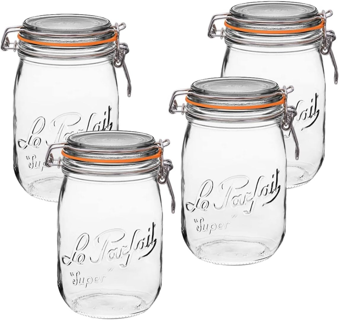 32oz Wide Mouth Glass Jars - Durable Airtight Storage + Dishwasher Safe, 4 Pack