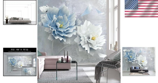 Luxury Blue Floral Silk Wallpaper Mural – Perfect for Bedrooms & More