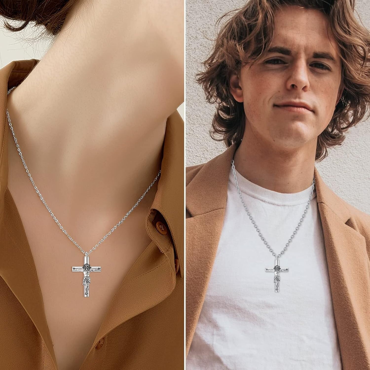 Waterproof Cremation Necklace for Ashes - Cross Pendant for Men & Women