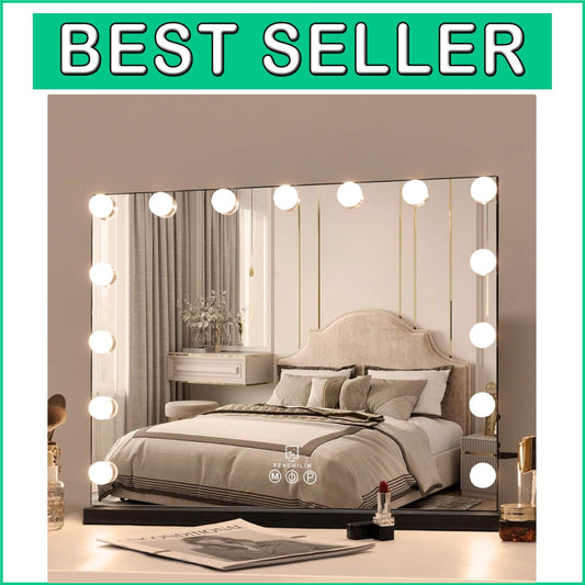 Elegant Vanity Mirror with Adjustable Brightness & 10X Magnification - Black
