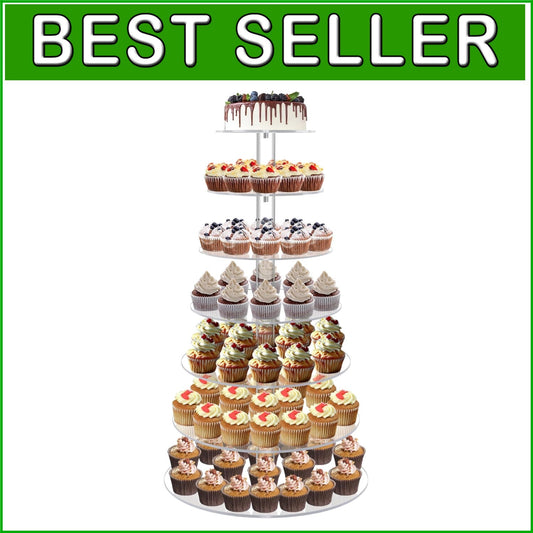 Elegant 7-Tier Acrylic Cupcake Stand - Clear Tower Display for Celebrations