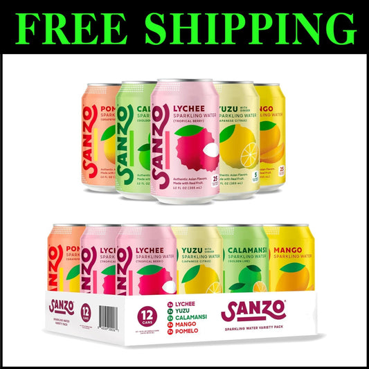 Asian-Inspired Flavored Sparkling Water Variety: 12oz Cans - Vegan & Low Sugar