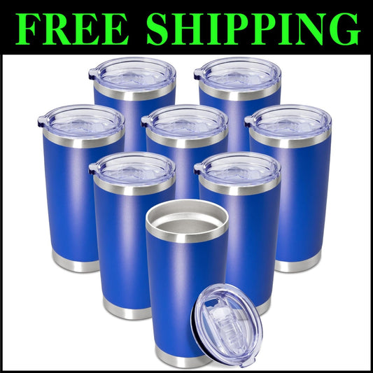 20 oz Vacuum Insulated Stainless Steel Travel Mugs - 8 Pack Leak Proof Cups