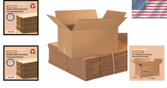 10-Pack Large Corrugated Boxes, 65 lb Capacity – Perfect for Shipping & Moving!