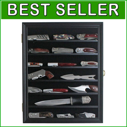 Elegant Black Knife Display Cabinet with Anti-Theft Lock and Custom Shelves