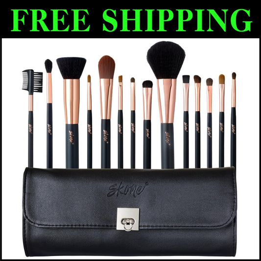 Cruelty-Free Luxury Makeup Brush Set - 14 Essential Brushes for Professional Use