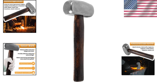 3lb Professional Blacksmith Hammer – Ergonomic Hickory Handle, Alloy Steel Head