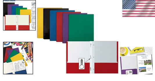 Vibrant 2-Pocket Paper Folders with Fasteners - Set of 100 in Assorted Colors