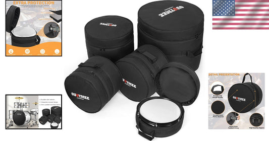 Durable 5-Piece Nylon Drum Bags with 10mm Padding - Perfect for Musicians